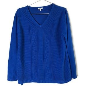 Talbots Petite Blue V Neck Sweater SZ L